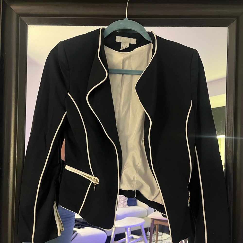 Navy Soft Blazer With White Trim Detail ~ Size 4